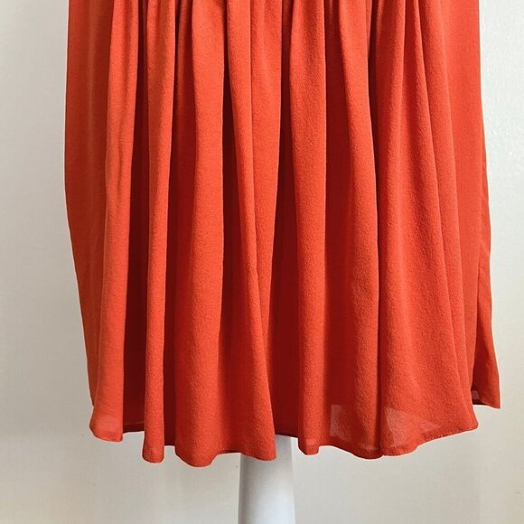 ELIE SAAB ORANGE SILK BLEND SLEEVELESS LACE PLEATED MIDI A-LINE DRESS - 8 (40) - Picture 7 of 12